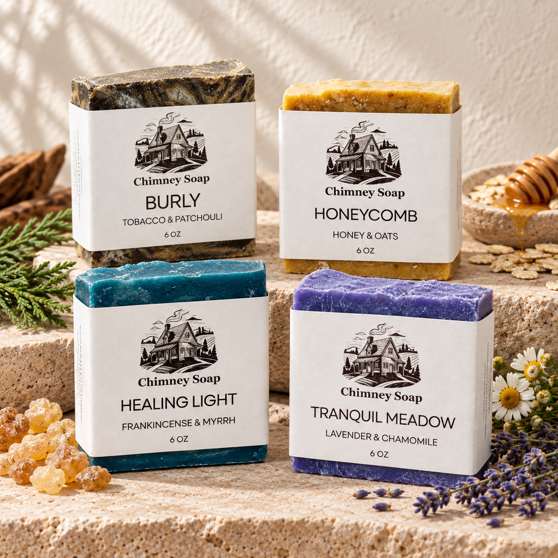 Assortment of Chimney Soap handcrafted six-ounce soap bars
